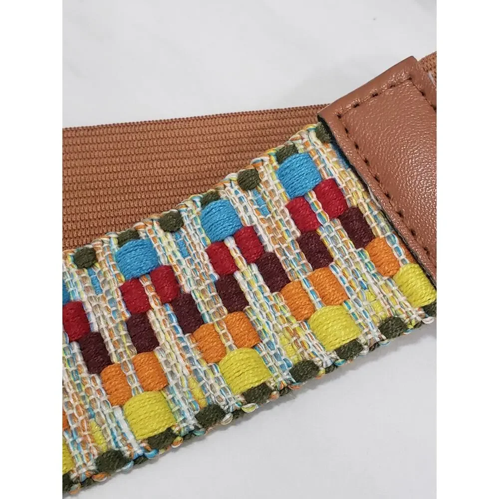 Rainbow‎ Embroidered Vintage Leather Stretch Brown Belt